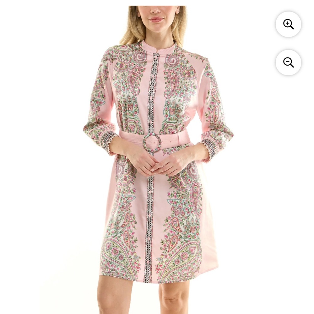 Nanette Lepore Pink Paisley Belted Shirt Dress